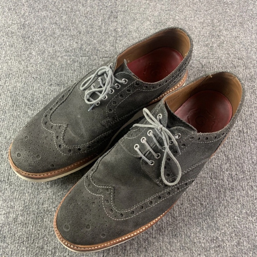 Grenson Archie Brogue Mens Suede Casual Shoes Size 10G Gray